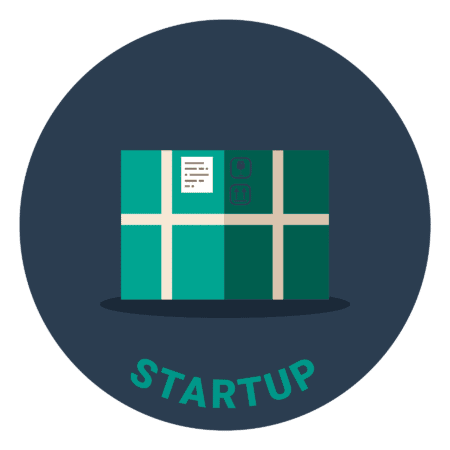 Illustration of a green box that says "Startup" under it