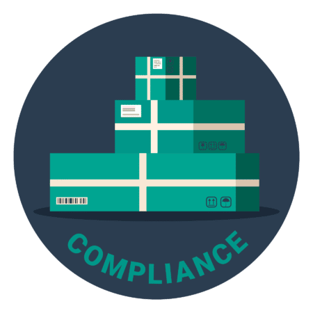 Illustration of three green boxes. Under the illustration, it says "compliance"