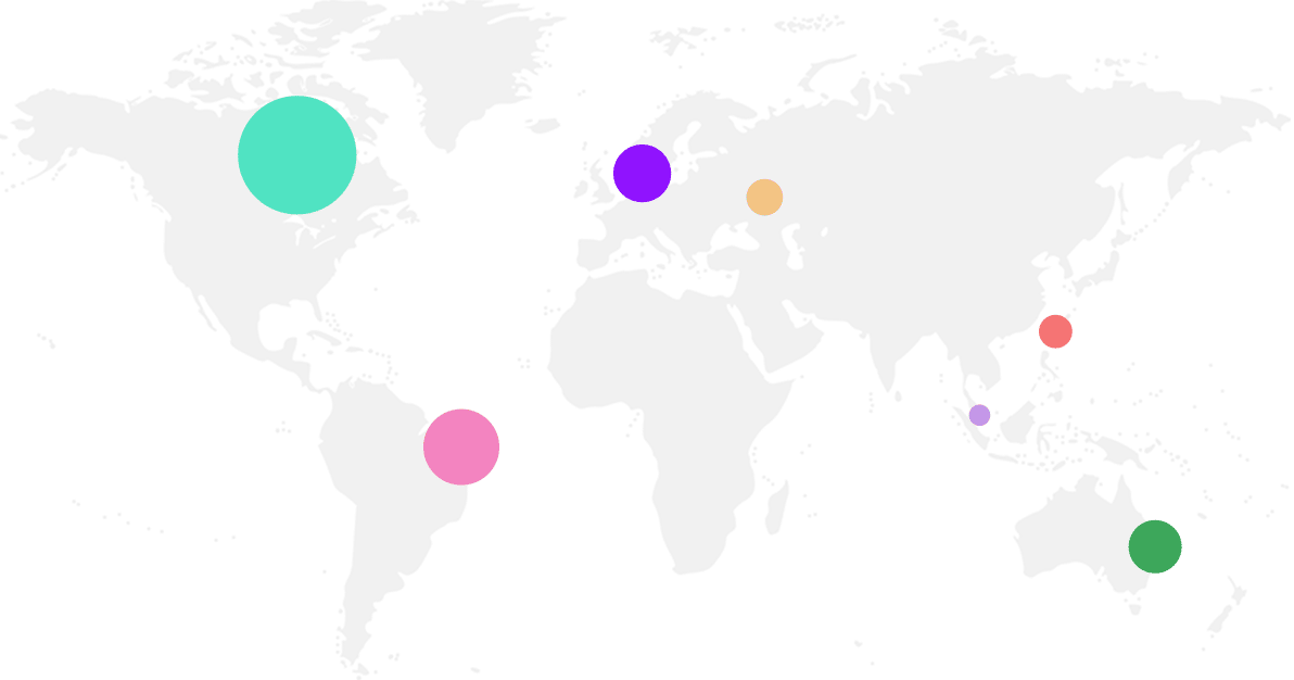 Illustration of the world map with colored dots on it