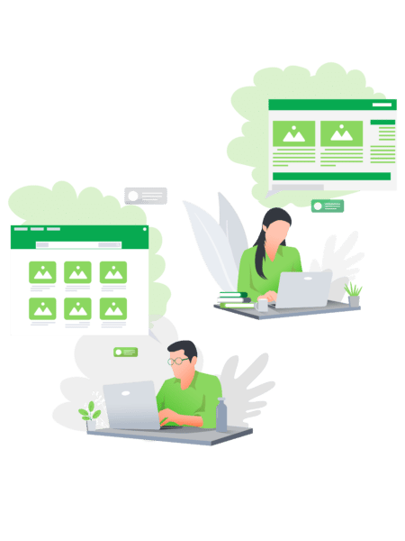 Illustration of two people working within the TrackVia software