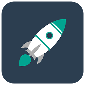 Illustrated icon of a rocket ship